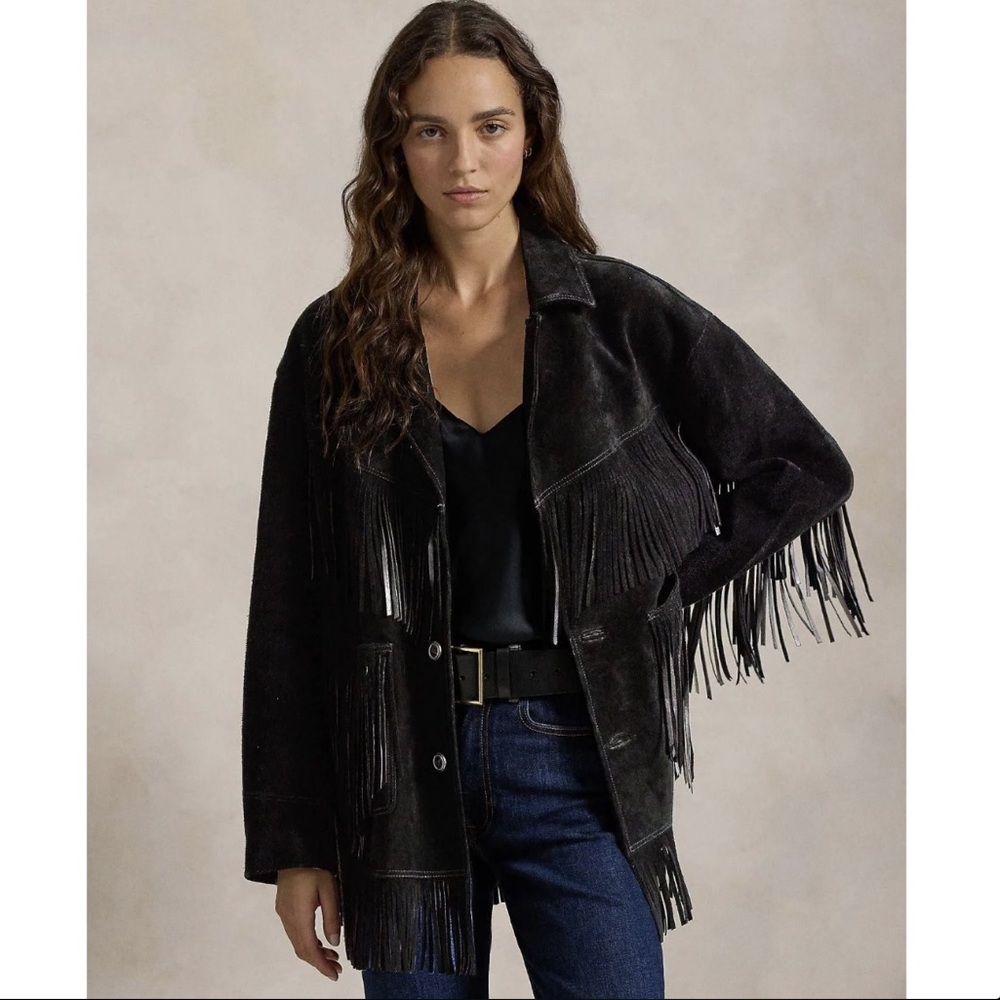 NWT Polo Ralph Lauren Fringe Suede Western Jacket in Black, Size XXL - Picture 4 of 16